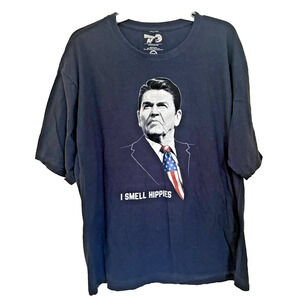 American AF Ronald Reagan I Smell Hippies Blue Men's Patriotic T Shirt 3XL Funny